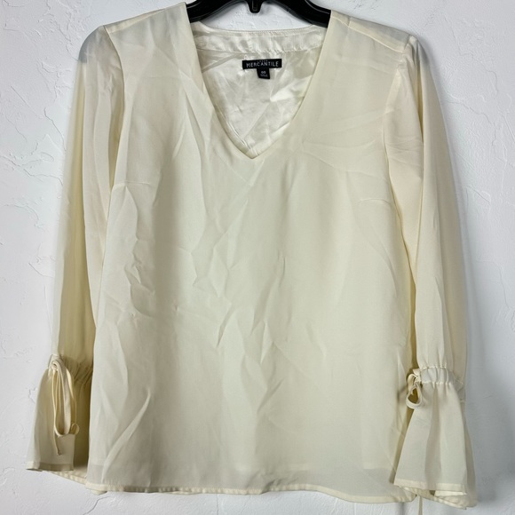 J. Crew Tops - J Crew Blouse Shirt Top Bow Sleeve Solid Ivory White Cream Lined V Neckline Knit